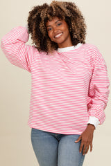 Pink Striped Balloon Sleeve Pullover