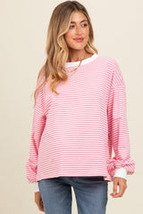 Pink Striped Balloon Sleeve Maternity Pullover