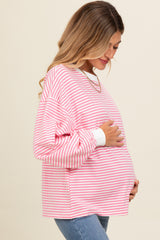 Pink Striped Balloon Sleeve Maternity Pullover