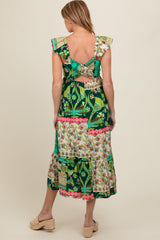 Green Patchwork Print Maternity Midi Dress