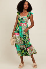 Green Patchwork Print Maternity Midi Dress