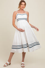 Ivory Contrast Stripe Maternity Midi Dress