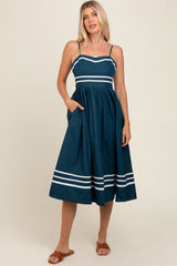 Navy Stripe Accent Maternity Midi Dress