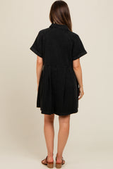 Black Denim Button Down Maternity Mini Dress