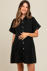 Black Denim Button Down Maternity Mini Dress