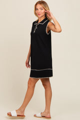 Black Contrast Stitch Polo Dress