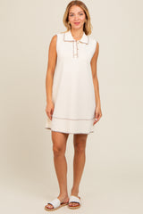 Cream Contrast Stitch Maternity Polo Dress