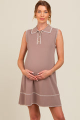 Mocha Contrast Stitch Maternity Polo Dress