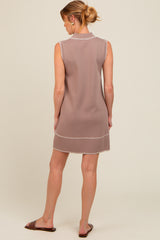 Mocha Contrast Stitch Maternity Polo Dress