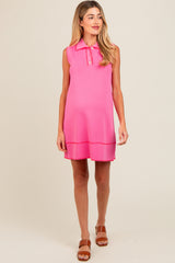 Pink Contrast Stitch Maternity Polo Dress