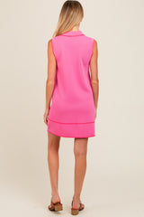 Pink Contrast Stitch Maternity Polo Dress