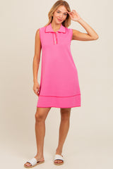 Pink Contrast Stitch Maternity Polo Dress