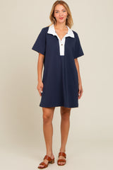 Navy Blue Contrast Collar Polo Dress