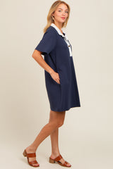 Navy Blue Contrast Collar Polo Dress