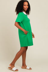 Green Contrast Collar Polo Dress