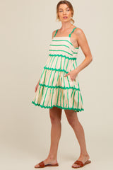 Green Contrast Stripe Wavy Trim Maternity Dress