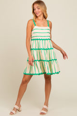 Green Contrast Stripe Wavy Trim Maternity Dress