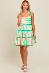 Green Contrast Stripe Wavy Trim Dress