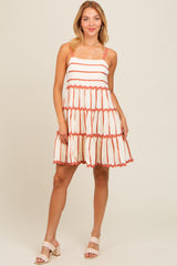 Rust Contrast Stripe Wavy Trim Maternity Dress