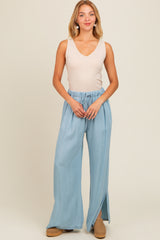 Light Blue Chambray Wide Leg Drawstring Pants