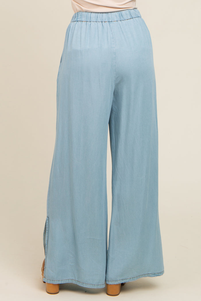 Light Blue Chambray Wide Leg Drawstring Pants