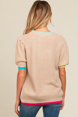 Beige Contrast Band Maternity Sweater