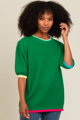 Green Contrast Band Sweater