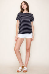 Navy Striped Short Sleeve Top