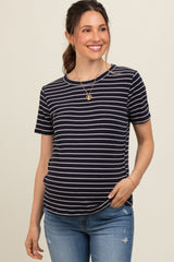 Navy Striped Short Sleeve Maternity Top