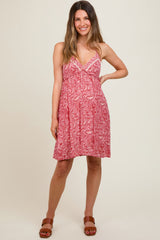 Red Paisley Print Halter Maternity Dress