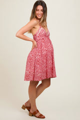 Red Paisley Print Halter Maternity Dress