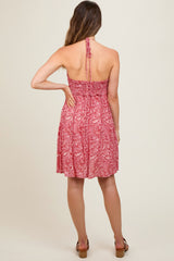 Red Paisley Print Halter Maternity Dress