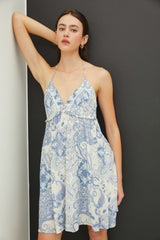 Blue Paisley Print Halter Dress