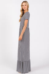 Navy Striped Short Sleeve Maxi Dress