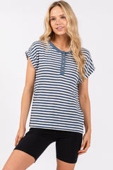 Blue Mixed Stripe Henley Maternity Tee