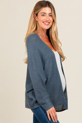 Dark Teal Knit Open Front Maternity Cardigan