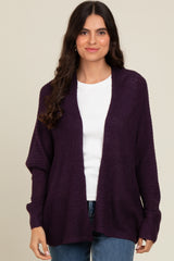 Plum Knit Open Front Cardigan