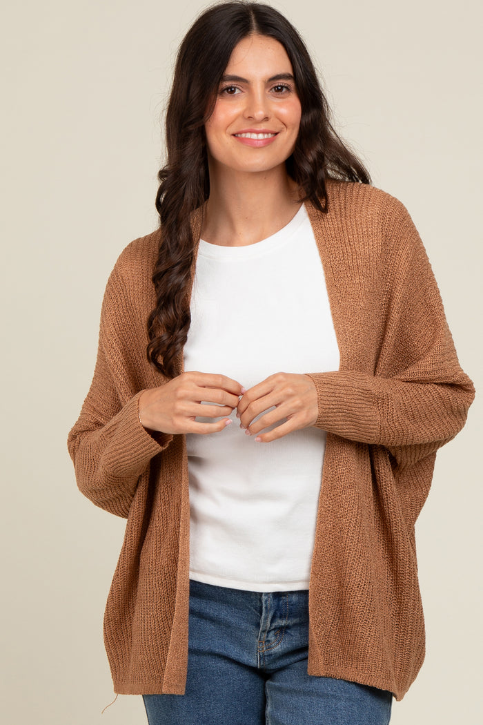 Camel Knit Open Front Maternity Cardigan
