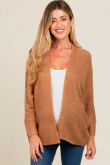 Camel Knit Open Front Maternity Cardigan