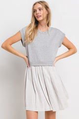 Grey Contrast Pleated Mini Dress