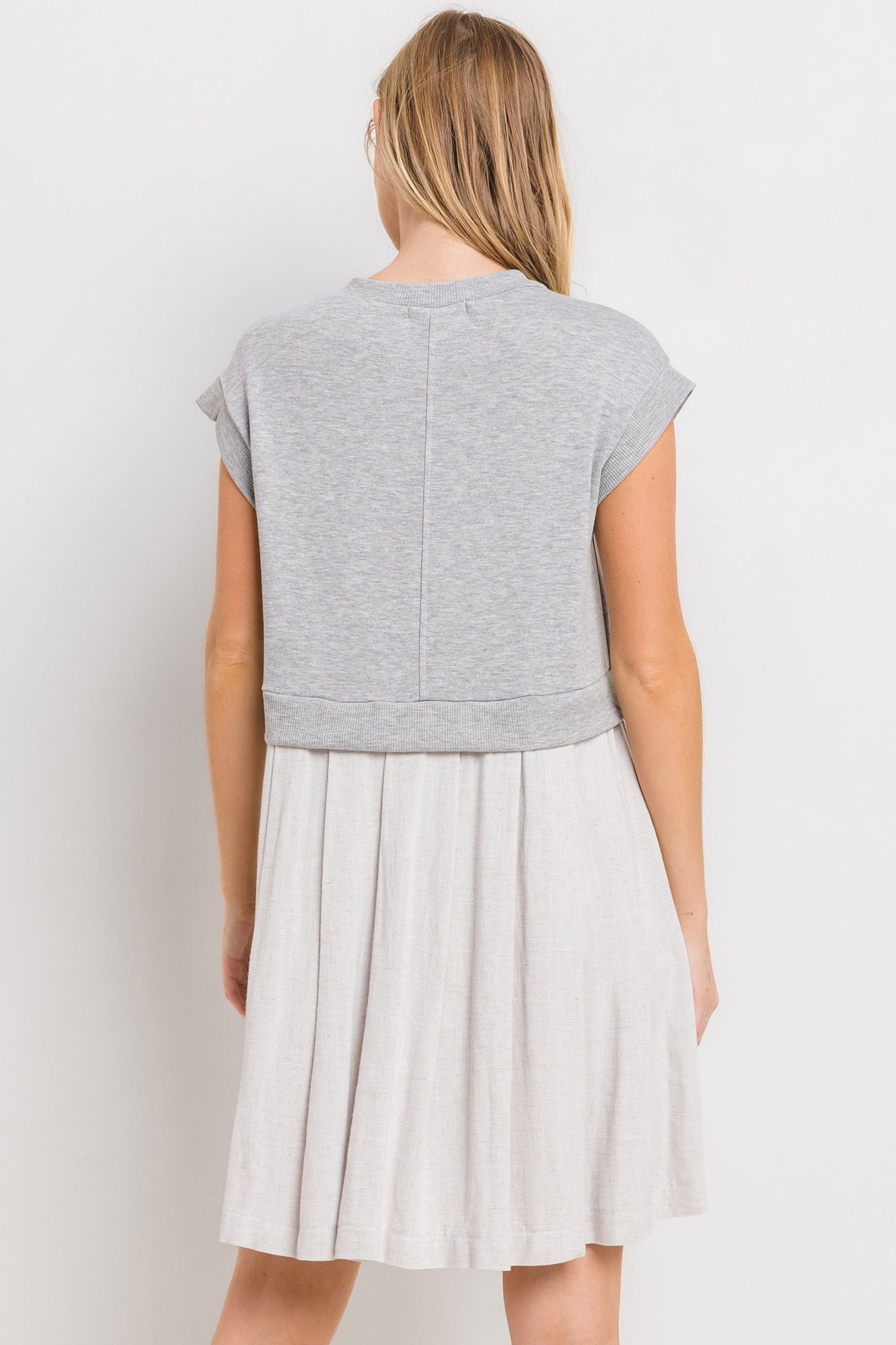 Grey Contrast Pleated Mini Dress
