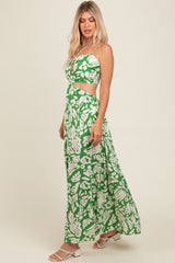 Green Printed Halter Cut-Out Maxi Dress