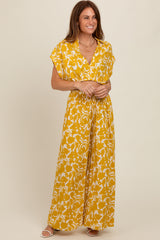 Yellow Printed Crop Shirt and Pants Maternity Set