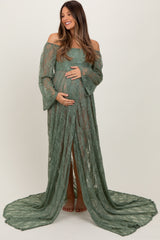 Light Olive Lace Off Shoulder Maternity Photoshoot Gown/Dress