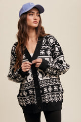 Black Printed Button Up Cardigan