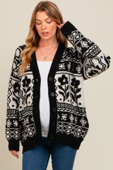 Black Printed Maternity Button Up Cardigan