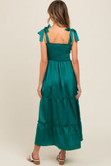 Forest Green Satin Smocked Maxi Dress