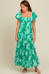 Green Floral Smocked Maxi Dress