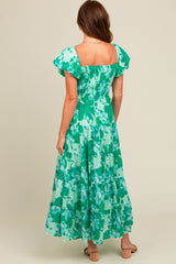 Green Floral Smocked Maxi Dress