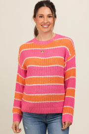 Pink Multi-Striped Maternity Sweater